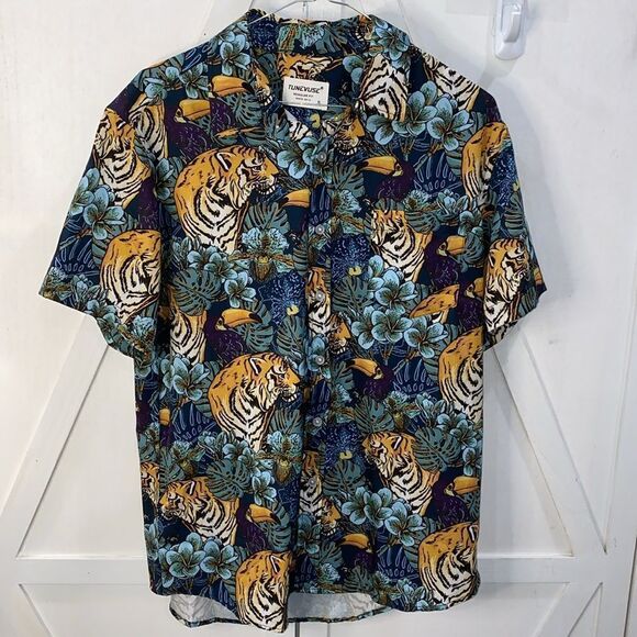 Tunevuse Men's Tropical Tigers And Toucans Button Down Shirt And Shorts Size S - Picture 7 of 15